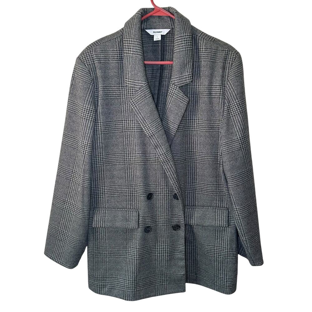 Old Navy Gray Checkered 'Wool Like' Double Brested Unlined Blazer Size L